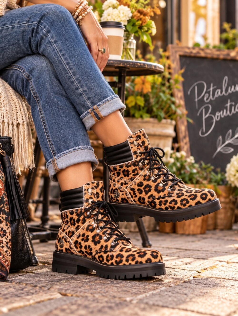 Timberland London Square Women’s Leopard Print Haircalf Hiking Boots Size 6